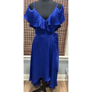 A.Calin by Flying Tomato Blue Cold Shoulder Midi‎ Dress Wrap Party Size Small